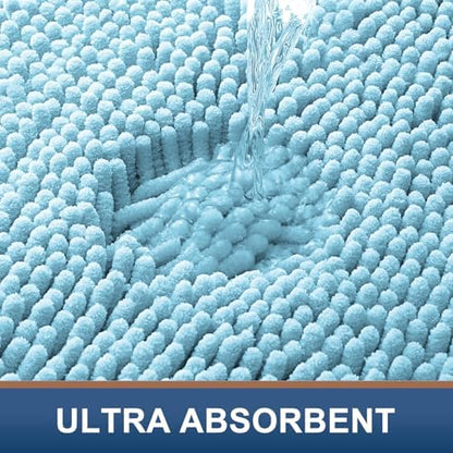 Smiry Luxury Chenille Toilet Rugs U-Shaped 20x20, Soft Absorbent Non-Slip Contour Bathroom Rugs for Toilet, Machine Washable Contoured Bath Mats, Sky Blue