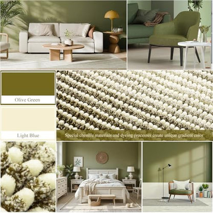 BSICPRO Bathroom Rugs, 17x24 Chenille Bath Mats, Olive Green