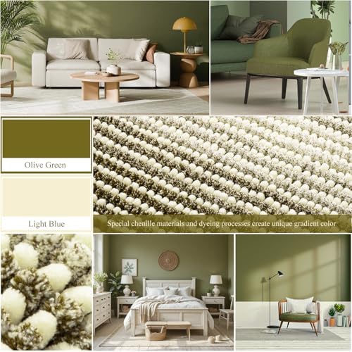 BSICPRO Bathroom Rugs, 20x32 Chenille Bath Mats, Olive Green