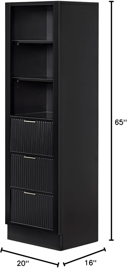 ARIEL Milan Bathroom Storage Cabinet 65”H x 20”W x 16”D Black