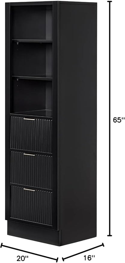 ARIEL Milan Bathroom Storage Cabinet 65”H x 20”W x 16”D Black