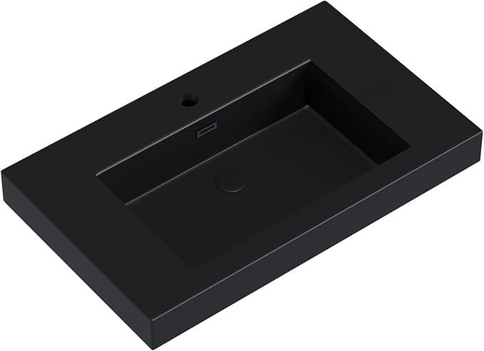 Dowell 30" Bathroom Sink,Single Bowl Vanity Basin,Rectangular Drop-In Bathroom Sink with Overflow,Black-000 3018BP-BL