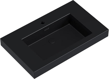 Dowell 30" Bathroom Sink,Single Bowl Vanity Basin,Rectangular Drop-In Bathroom Sink with Overflow,Black-000 3018BP-BL