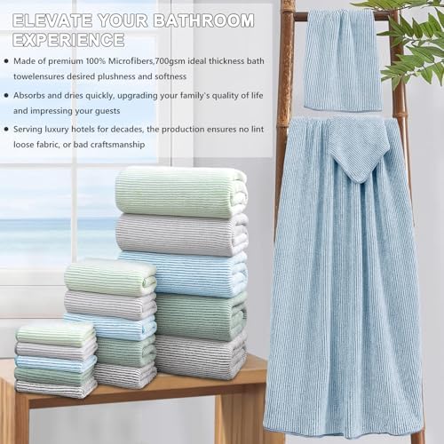 8-Piece Premium Towel Set for Bathroom|2 Oversized Large Bath Sheet,2 Hand Towels,4 Washcloths|Soft Cozy Highly Absorbent Fast Dry Microfiber Shower Towel Set for Hotel Bathroom Essentials,Blue White