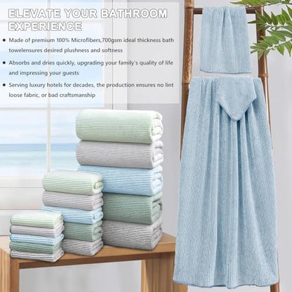 8-Piece Premium Towel Set for Bathroom|2 Oversized Large Bath Sheet,2 Hand Towels,4 Washcloths|Soft Cozy Highly Absorbent Fast Dry Microfiber Shower Towel Set for Hotel Bathroom Essentials,Blue White