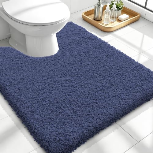 OLANLY Microfiber Bathroom Toilet Rugs U-Shaped 24x20, Soft Bath Mat, Navy