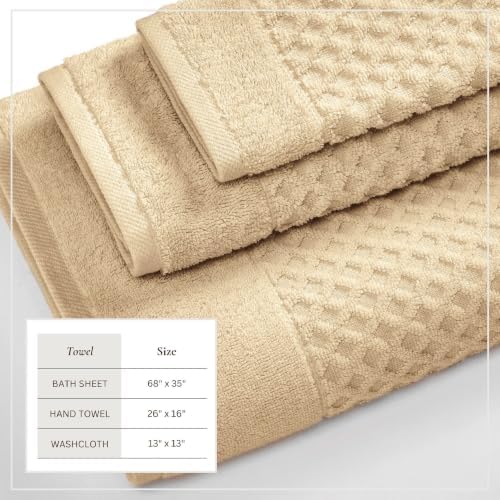 Great Bay Home Bath Towels - 100% Cotton 6 Piece Bath Sheet Set - Diamond Waffle Weave - Absorbent, Durable, Quick-Dry Towels for Bathroom (Oatmeal)