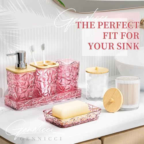 Pink Bathroom Accessories 7 Pcs, Pink Bathroom Set, Acrylic Soap Dispenser and Toothbrush Holder Set, Qtip Holder Set, Bathroom Sink Set, Gift for Home Apartment