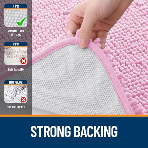 OLANLY Chenille Bathroom Rugs Mats Sets 2 Piece, 36"x24"+24"x20", Pink