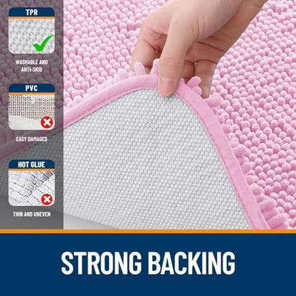 OLANLY Chenille Bathroom Rugs Mats Sets 2 Piece, 36"x24"+24"x20", Pink