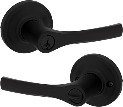 Kwikset Henley Entry Door Handle with Lock and Key, Secure Keyed Reversible Lever Exterior, For Front Entrance and Bedrooms, Matte Black, Pick Resistant Smartkey Rekey Security and Microban