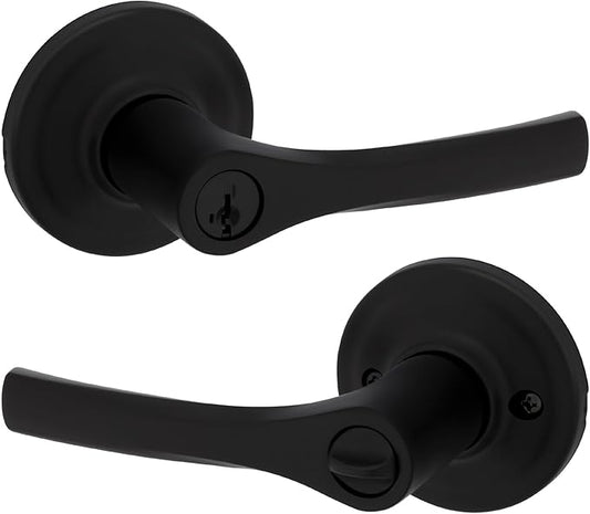 Kwikset Henley Entry Door Handle with Lock and Key, Secure Keyed Reversible Lever Exterior, For Front Entrance and Bedrooms, Matte Black, Pick Resistant Smartkey Rekey Security and Microban