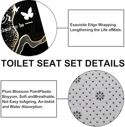 4Pcs Family Marble Shower Curtain Sets with Rugs