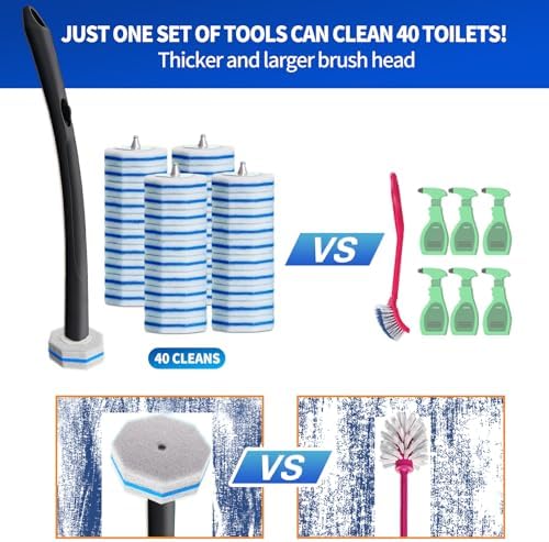 Disposable Toilet Brush - Toilet Bowl Cleaner, Toilet Cleaning Supplies, Toilet Brush with Holder, Toilet Bowl Cleaner Wands，40 Refills for Toilet Cleaning and Hygienic Bathroom Maintenance