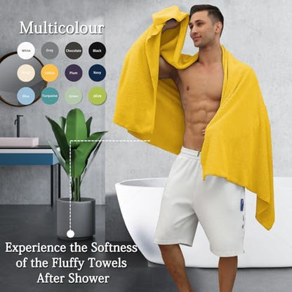 Extra Large Bath Towels Set 35x70 Inches - Yellow Luxury 600 GSM Oversized Bath Sheet Towel,Ultra Soft Microfiber - Quick Dry,Highly Absorbent Shower Towels Spa Hotel Bathroom Towel Set (4-Pack)