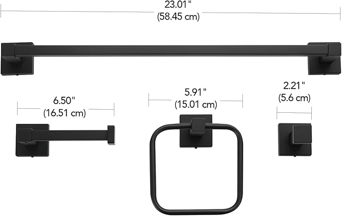 Globe Electric 65561 4-Piece Bathroom Hardware Accessory Kit, Matte Black, Towel Bar, Towel Ring, Robe Hook, Toilet Paper Holder, Home Decor, Bathroom Set, Kitchen Décor, Design Essentials