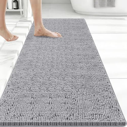 Bcoimo Bath Rug Mat,48x24 Chenille Non Slip Gray Long Bathroom Runner Rugs