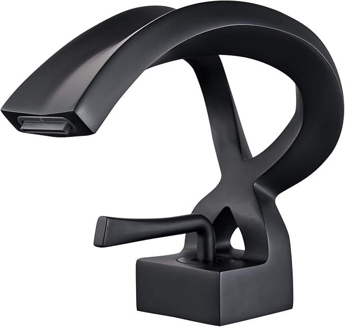 Bathroom Sink Faucet Black Waterfall Single Handle Creative Hollowed Body | One Hole Vanity Basin Deck Mount Lavatory Brass Unique Special Design