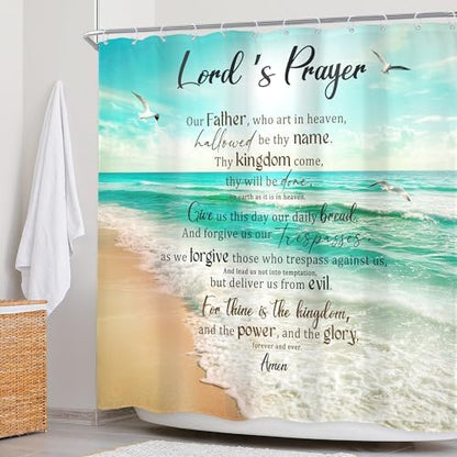 Ocean Bible Verse Coastal Beach Inspirational Bathroom Shower Curtain Set