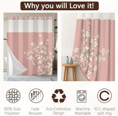 No Hook Shower Curtain with Snap-in Liner 71x74 Inch