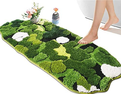 Hifuwan Cute Green Moss Bathroom Runner Rugs, Plant Leaf Bath Mats 20 x 43