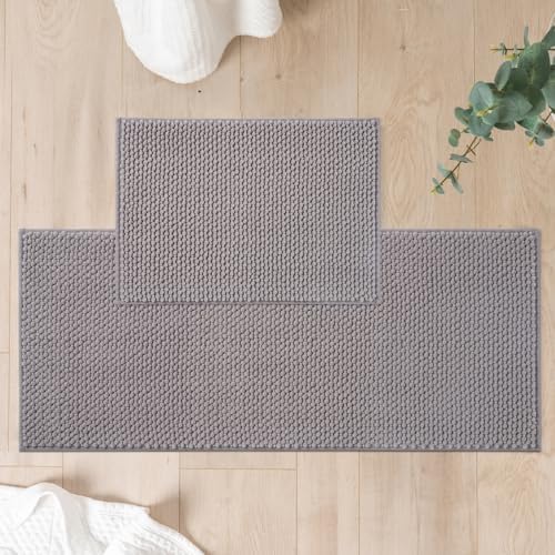 FRESHMINT Chenille Bath Rugs Set 2 Pieces, Gray, 17''x24''+20''x47''