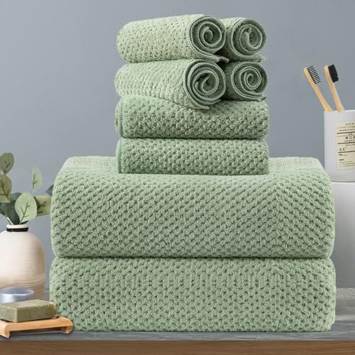 8-Piece Green Bath Towels Set,2 Oversized Large Bath Towels Sheet,2 Hand Towels and 4 Washcloths - 600 GSM Soft Luxury Towel Set,Highly Absorbent Quick Dry Towel Collection for Bathroom,Hotel and Spa