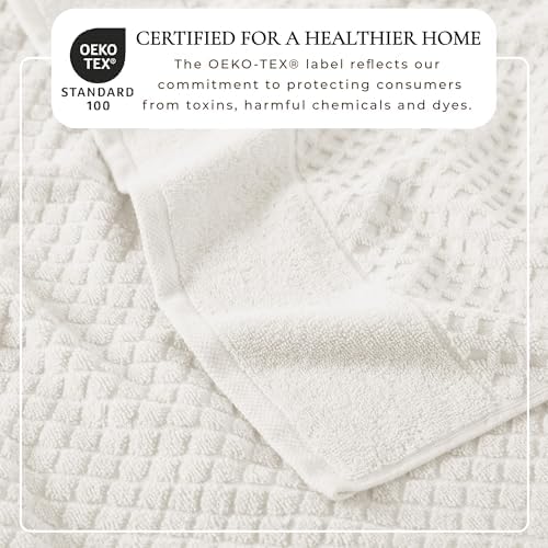 Great Bay Home Bath Towels - 100% Cotton 6 Piece Towel Set - Diamond Waffle Weave - Absorbent, Durable, Quick-Dry Towels for Bathroom (Ivory)