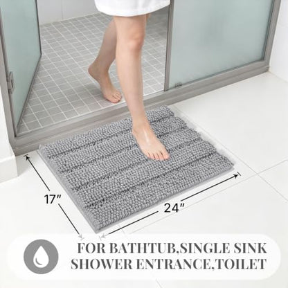Bcoimo Small Bath Rug Mat,24x17 Chenille Non Slip Gray Bathroom Shower Mat