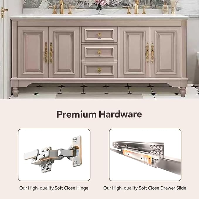 American Minimalist Bathroom Vanity with Sink Mirror 36-92IN, Premium Solid Wood Vanity with LED Lighting& Defogging