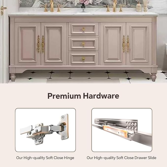 American Minimalist Bathroom Vanity with Sink Mirror 36-92IN, Premium Solid Wood Vanity with LED Lighting& Defogging