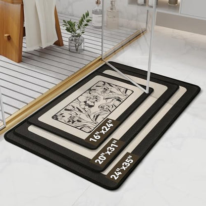 YDKGL Bath Mats for Bathroom, Non Slip Thin Bathroom Rugs, Black 16x24