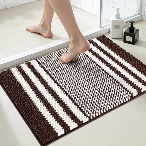 BSICPRO Bathroom Rugs, 17x24 Chenille Bath Mats, Coffee