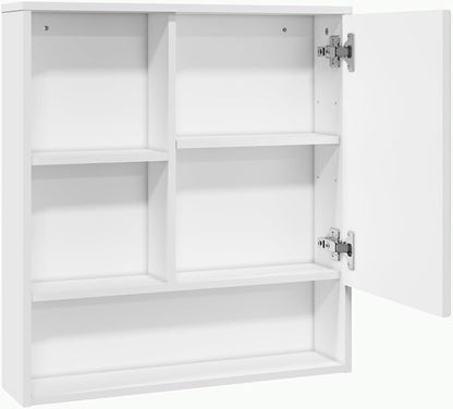 Panana Bathroom Medicine Cabinet with Mirror, Wall Mounted Single Mirror Door Storage Cabinet with 3 Open Compartments, Adjustable Height Shelf, 21.9x5.1x23.6 inch (White)