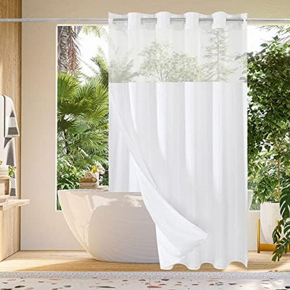 Gibelle No Hook Cloth White Shower Curtain with Liner, 72x86