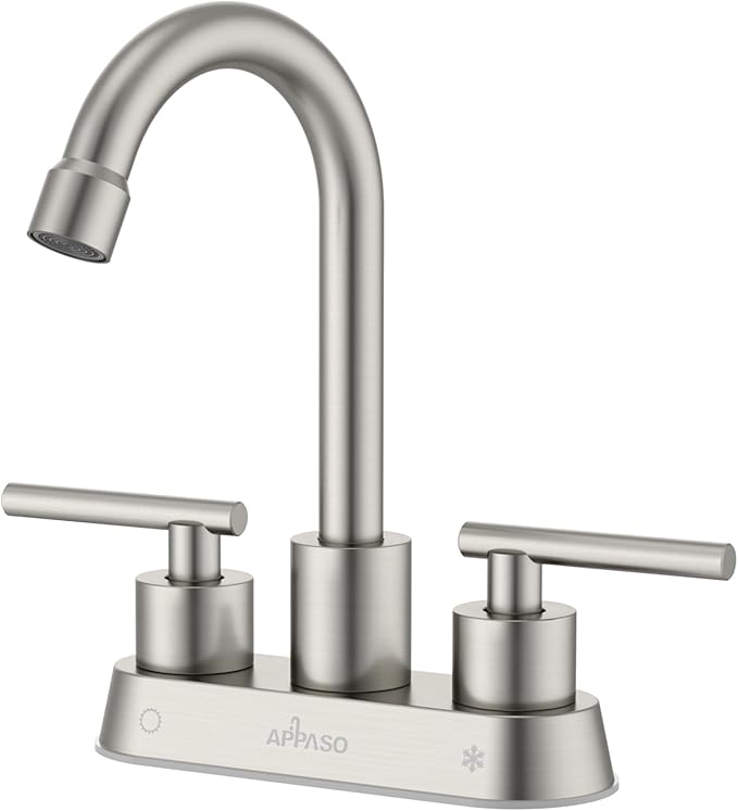 APPASO Bar Sink Faucet 4 Inch Centerset, 2 Hole Brushed Nickel with Dual Handles, 2 Handle Bathroom Faucet Small, Stainless Steel for Wet Bar Bathroom Utility Laundry Room Sink 2-Hole or 3 Holes