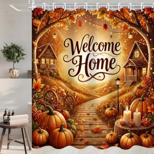 Yddsky 4PCS Fall Maple Pumpkin Shower Curtain Sets for Bathroom,72x72 Inch