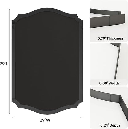 Black Vanity Wall Mirror 39"x29", Scalloped Edge Bathroom Mirror | Rust-Proof Metal Frame, Hangs Vertically/Horizontally, Decorative Bathroom Mirror, For Vanity, Bedroom & Entryway