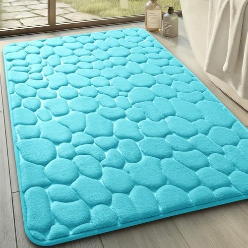 YIHOUSE Memory Foam Bath Mat Cobblestone Bathroom Rugs Super Water Absorbent Bath Mats for Bathroom Machine Washable Bath Rugs(24 x 36,Teal)