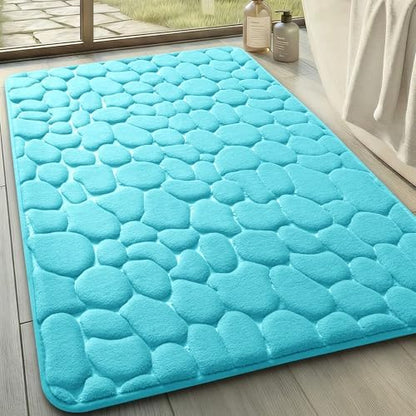 YIHOUSE Memory Foam Bath Mat Cobblestone Bathroom Rugs Super Water Absorbent Bath Mats for Bathroom Machine Washable Bath Rugs(24 x 36,Teal)