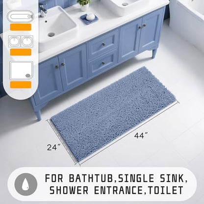 Yimobra Long Bathroom Rugs 44"x24", Extra Soft Non Slip Bath Mat for Tub, Super Absorbent Quick Dry Shaggy Rug Floor Carpet, Machine Washable,Denim Blue