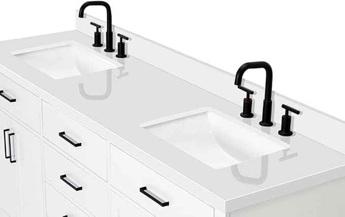 ARIEL Hepburn 72-inch Bathroom Vanity with Sink,Solid Wood, 1.5-inch Pure White Quartz Countertop & Backsplash, Double Rectangular Porcelain Sink, 4 Soft Closing Doors, 6 Dovetail Drawers, White