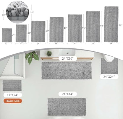 Disolla Grey Bath Mat 24x36 Inch - Luxury Chenille Bathroom Rug, Extra Soft Shaggy Plush Absorbent Mat, Non-Slip Washable Rug for Bathtub, Shower and Bedside