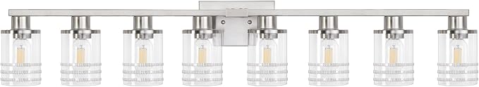 YYT 8-Light Bathroom Vanity Light Fixtures, Over Mirror Brushed Nicekl Vanity Light Fixtures for Bathroom with Clear Glass Shade