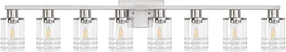 YYT 8-Light Bathroom Vanity Light Fixtures, Over Mirror Brushed Nicekl Vanity Light Fixtures for Bathroom with Clear Glass Shade