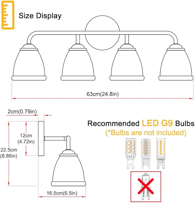 4-Light Vintage Vanity Light, Black and Gold Bathroom Vanity Light Fixtures Over Mirror, Elegant Bathroom Light Fixtures with Clear Glass Shade, Wall Sconce Lighting for Bedroom, Living Room