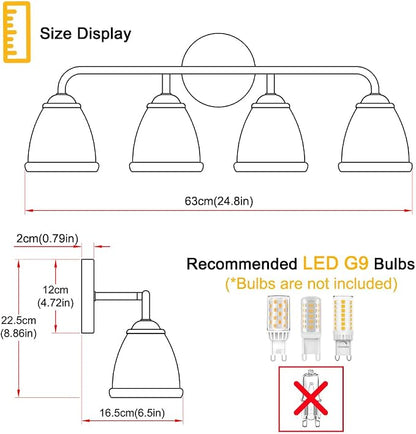 Daunton Vintage Bathroom Vanity Light, Brown Bronze Vanity Lighting, 4-Light Bathroom Lighting Fixtures Over Mirror, Elegant Flower Glass Light with Clear Shade, Gold Wall Sconce Lighting for Bedroom