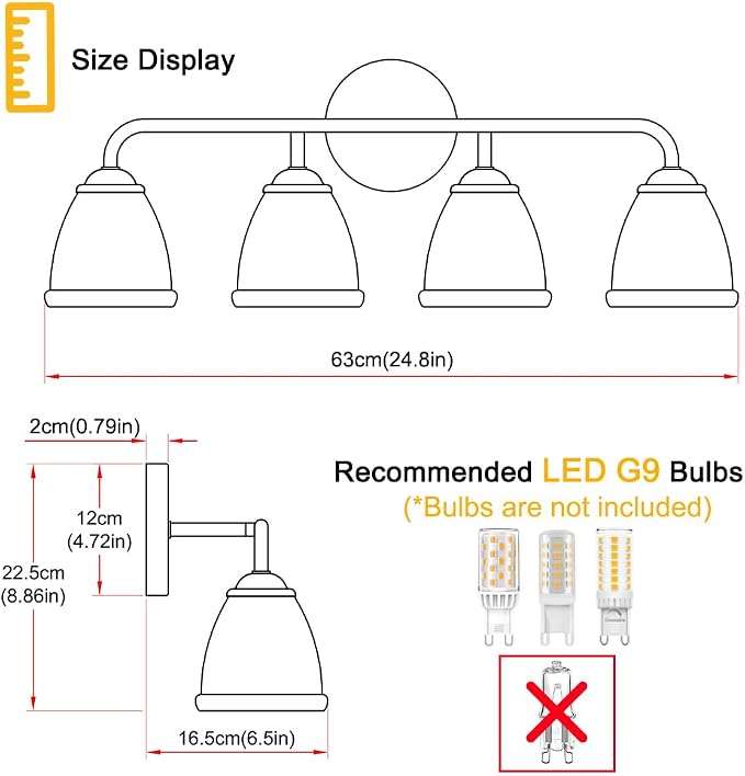 Daunton Vintage 4-Light Brushed Nickel Bathroom Light Fixtures, Elegant Bathroom Vanity Lights Over Mirror, Vanity Lighting with Clear Shade, Art Deco Wall Sconce Lighting for Bedroom