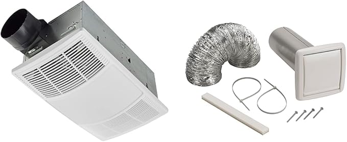 Broan-NuTone BHFLED80 PowerHeat Bathroom Exhaust Fan, Heater, and LED Light Combination, 80 CFM & Available NuTone WVK2A Flexible Wall Ducting Kit for Ventilation Fans, 4-Inch