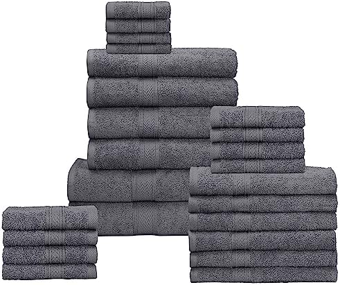 HILLFAIR 100% Cotton 24 Piece Bath Towels Set for Bathroom- Platinum